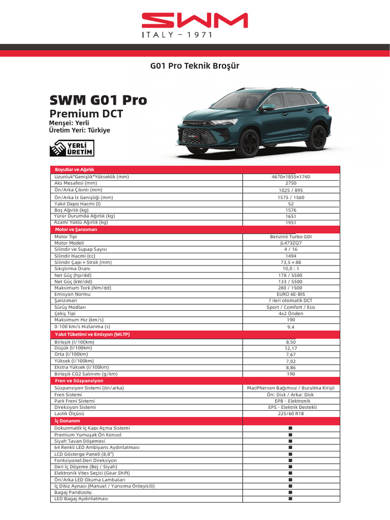 SWM G01 Pro Teknik Brosur | PDF
