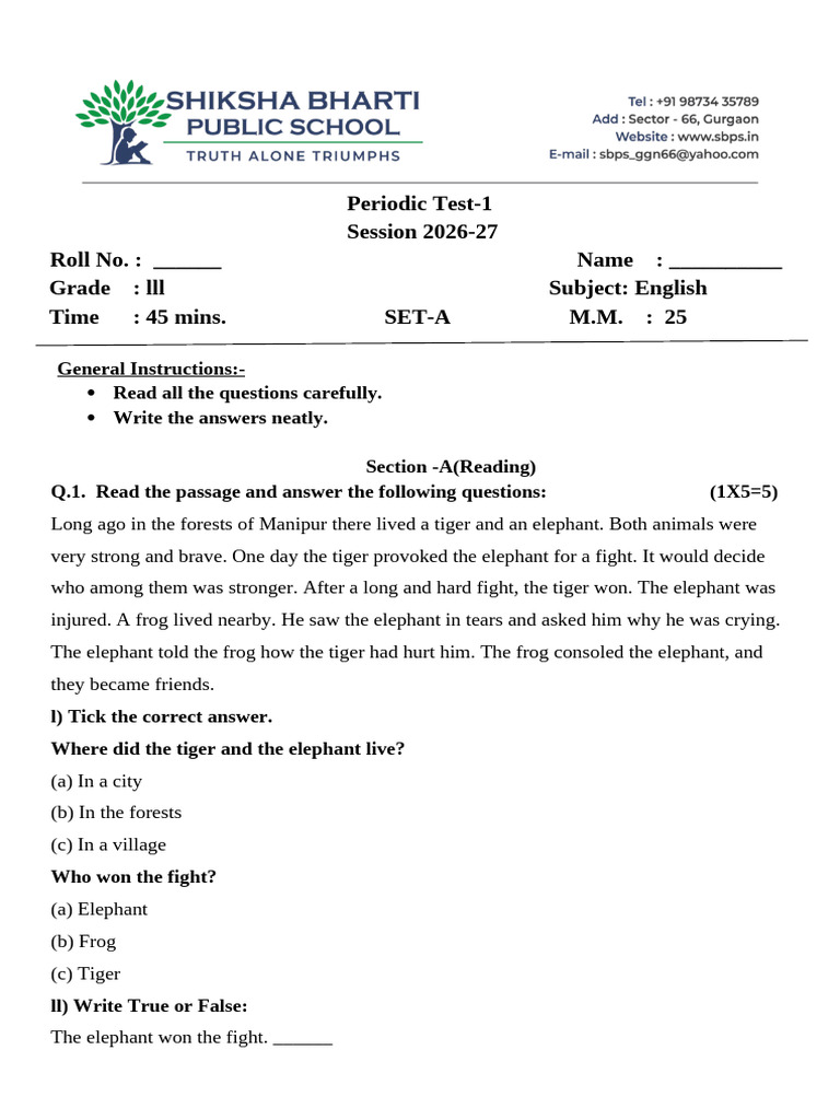 Grade 3 PT 1 Set 1 | PDF