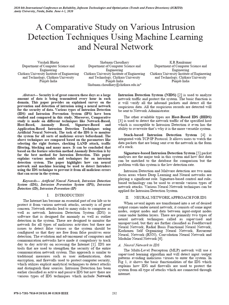 A Comparative Study on Various Intrusion Detection Techniques Using ...
