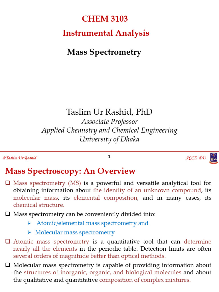 Mass Spectroscopy CHEM 3103 TUR | PDF | Mass Spectrometry | Time Of ...