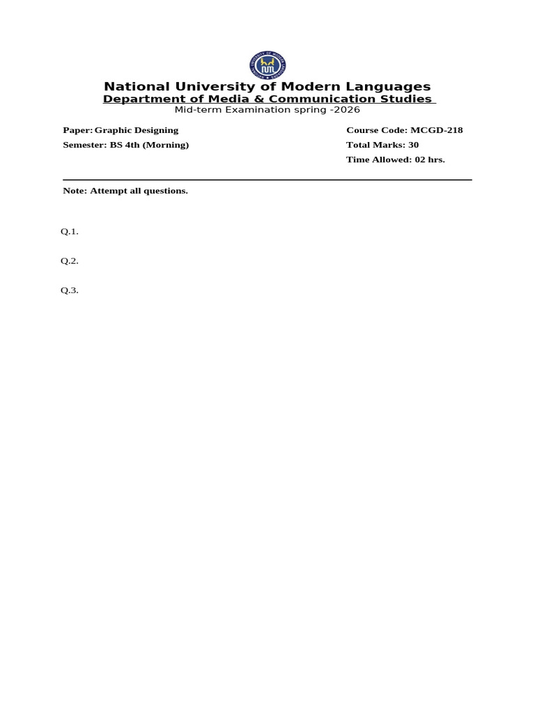 Sample Paper for Midterm S-26 | PDF