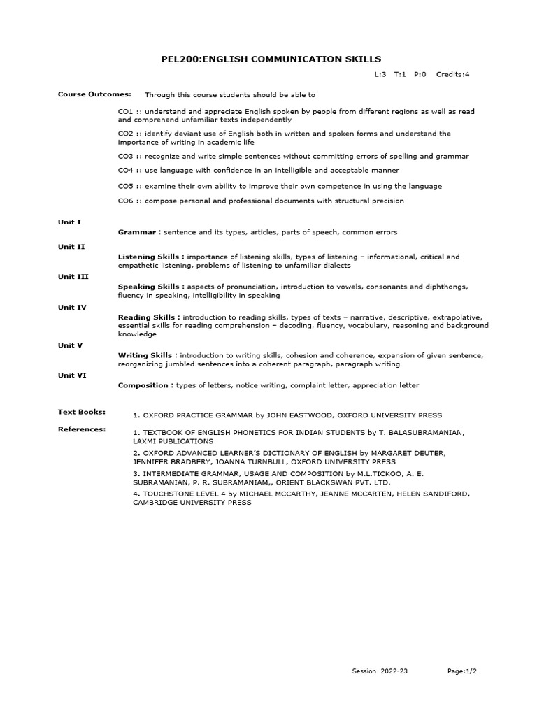 ENGLISH COMMUNICATION SKILLS | PDF | English Language | Linguistics