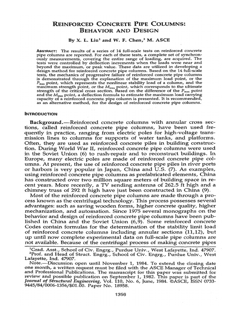 Liu Chen Reinforced Concrete Pipe Columns Behavior and Design | PDF ...
