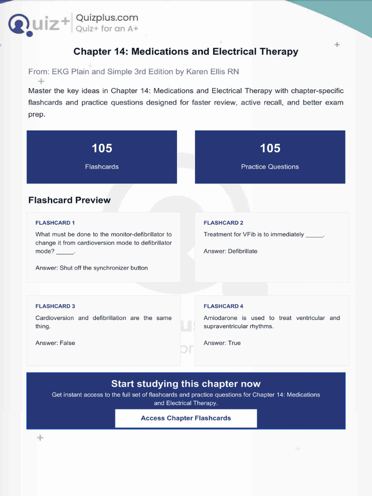 Flashcards for Chapter 14 Medications and Electrical Therapy | PDF