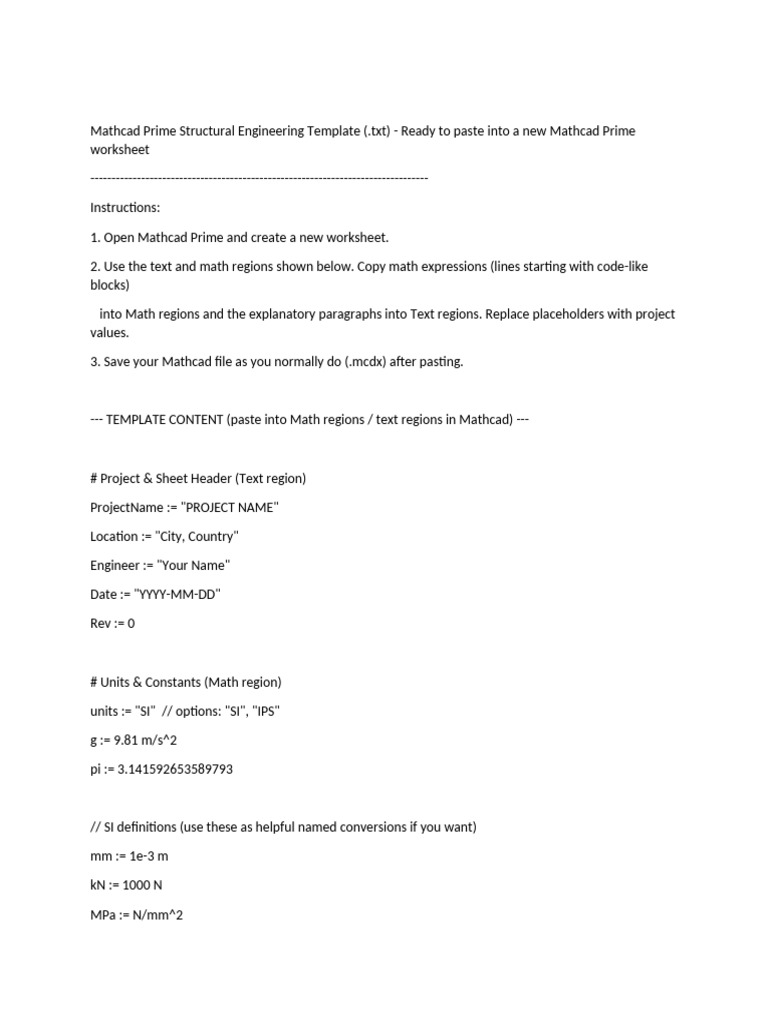 Mathcad Prime Structural Engineering Template | PDF | Concrete