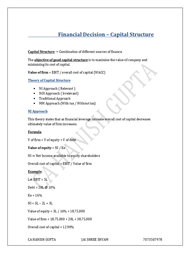 Capital Structure Notes. FINAL | PDF | Cost Of Capital | Capital Structure