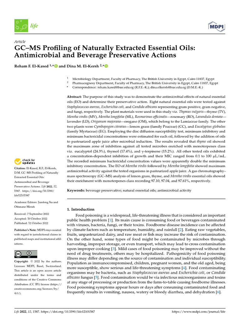 GC–MS Profiling of Naturally Extracted Essential Oils Antimicrobial and ...