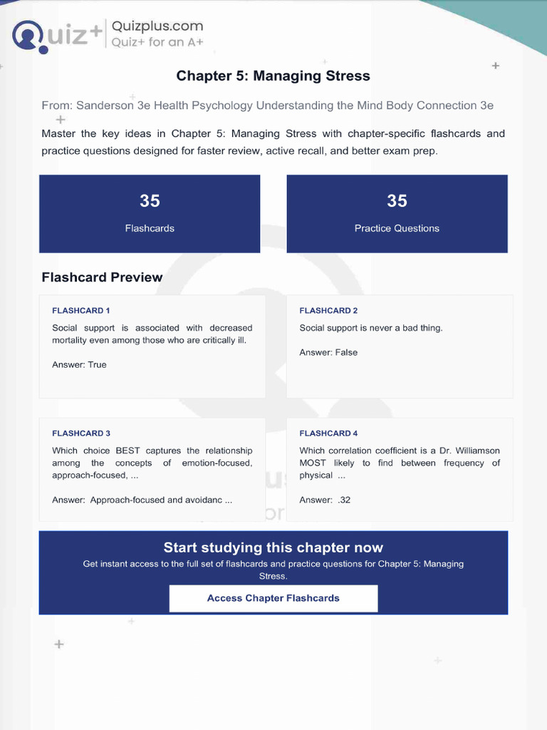 Flashcards for Chapter 5 Managing Stress | PDF