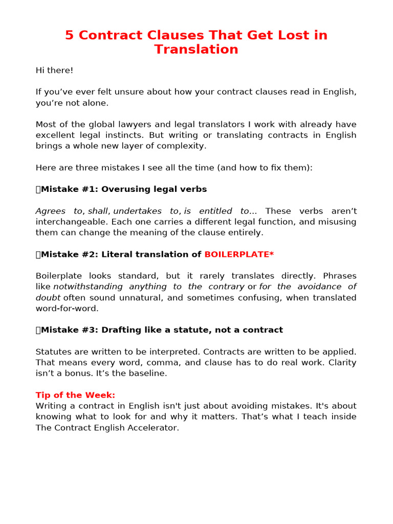 5 Contract Clauses That Get Lost in Translation + BOILERPLATE | PDF ...