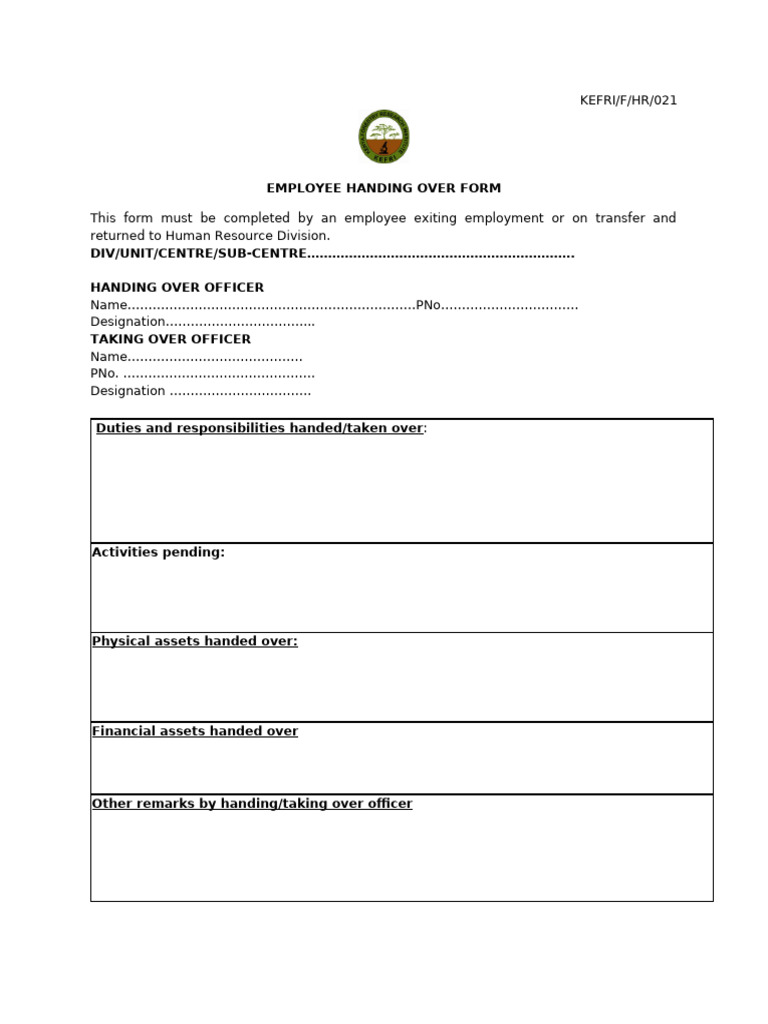 Employee Handing Over Form | PDF