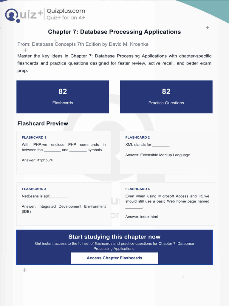 Flashcards for Chapter 7 Database Processing Applications | PDF