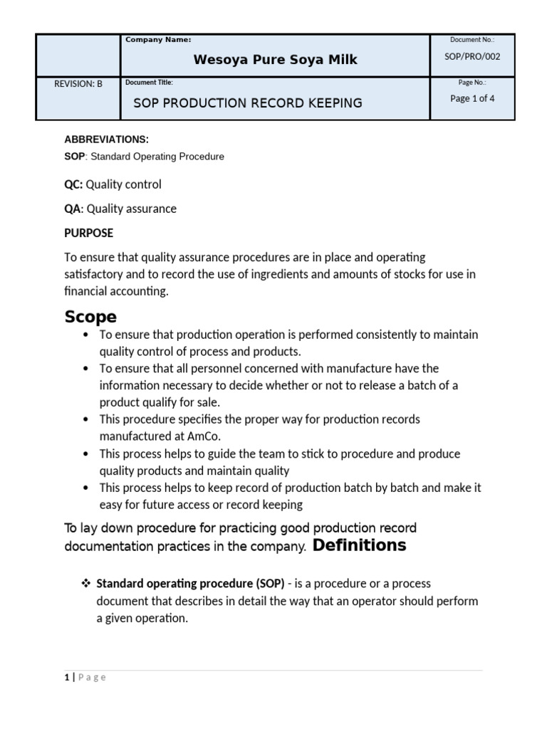 11 Production Record Kepping | PDF | Quality Assurance