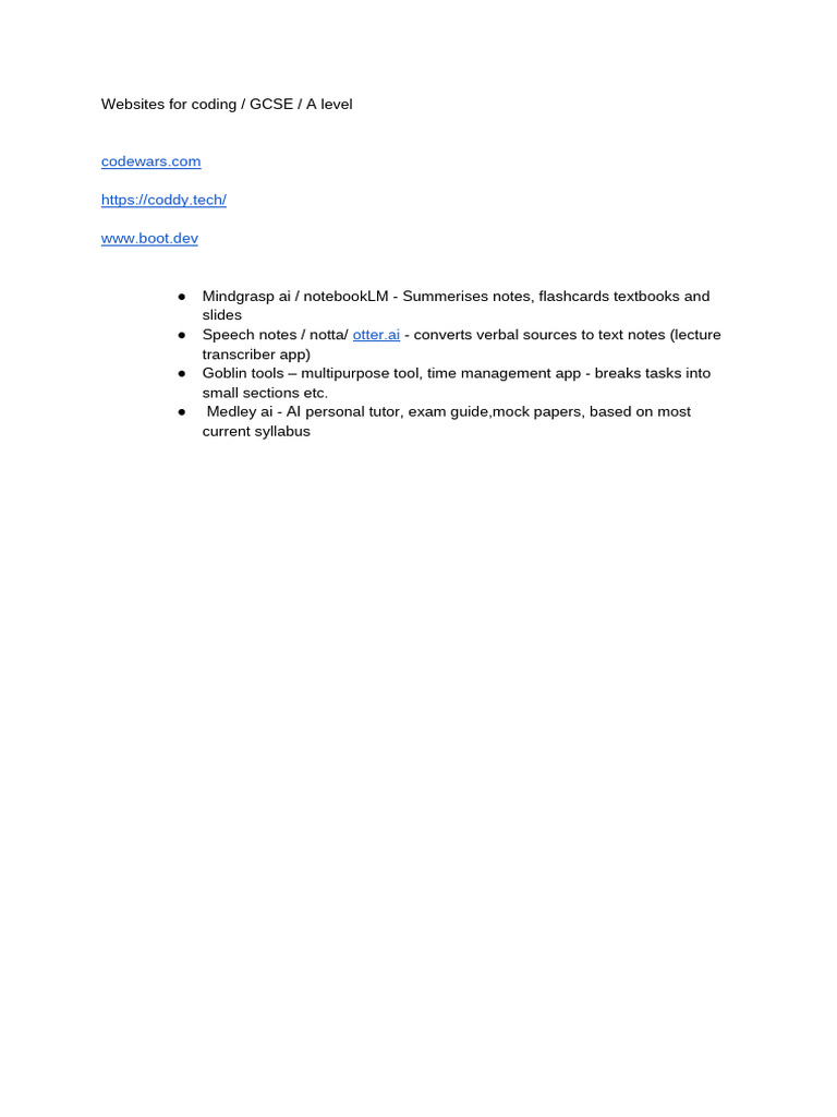 Websites for Coding _ GCSE _ a Level | PDF
