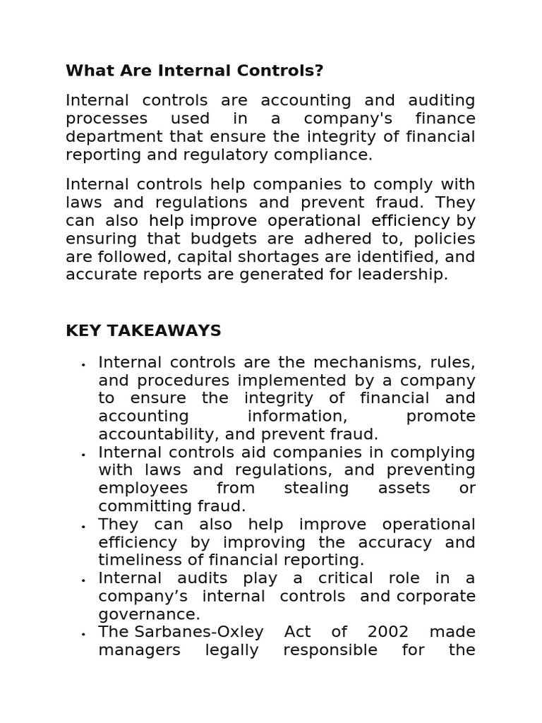 What Are Internal Controls | PDF | Internal Control | Regulatory Compliance