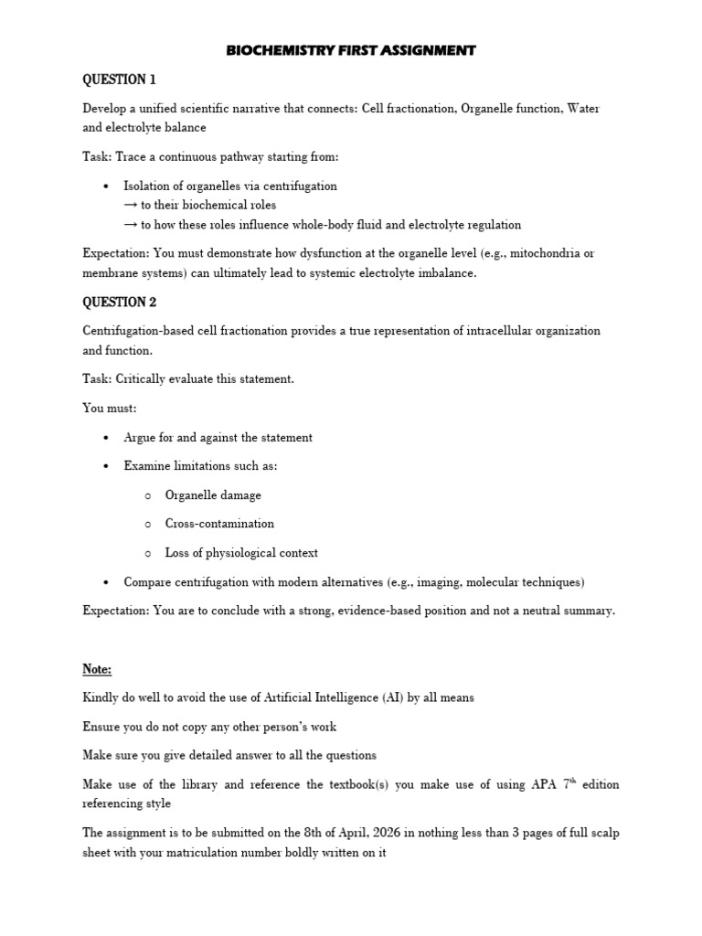 Biochemistry First Assignment | PDF