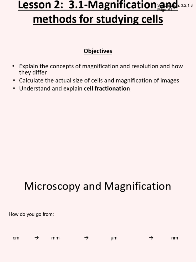 Lesson 2 3.1 Magnification and Methods for Studying Cells | PDF ...