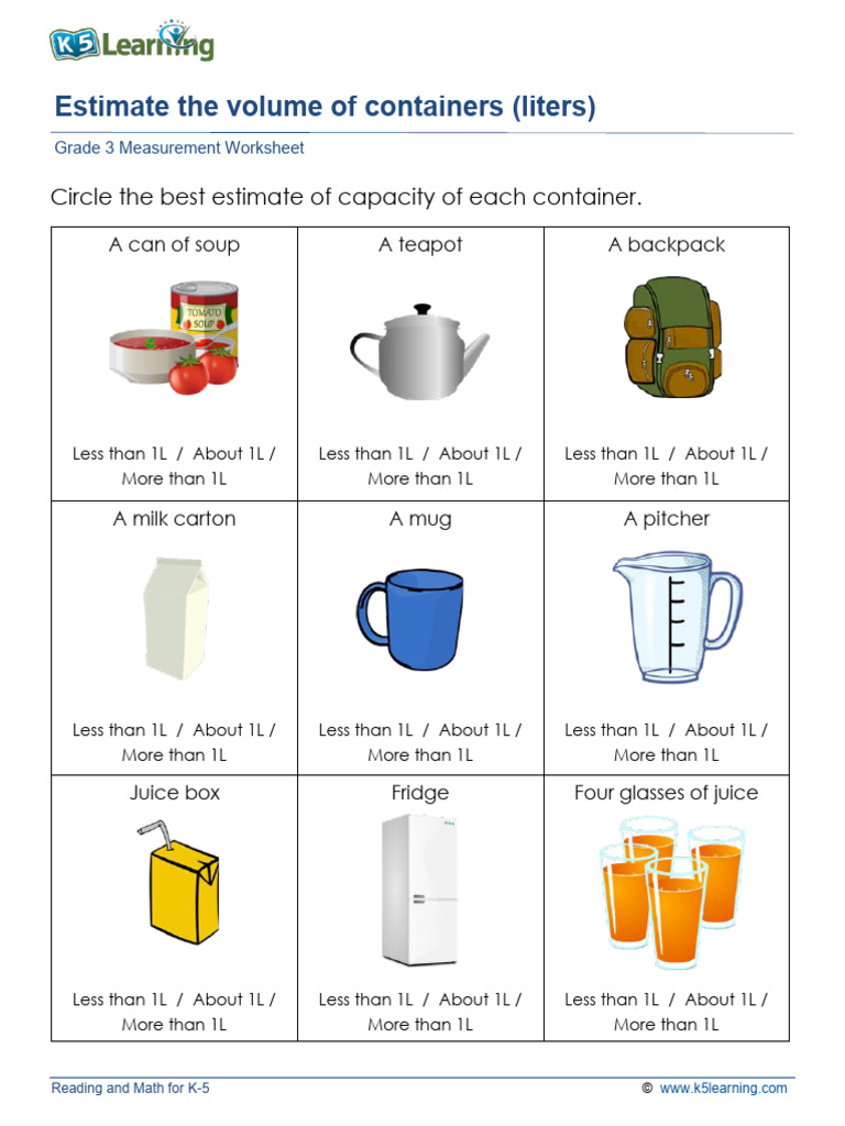 Grade 3 Measurement Units of Capacity Metric A | PDF
