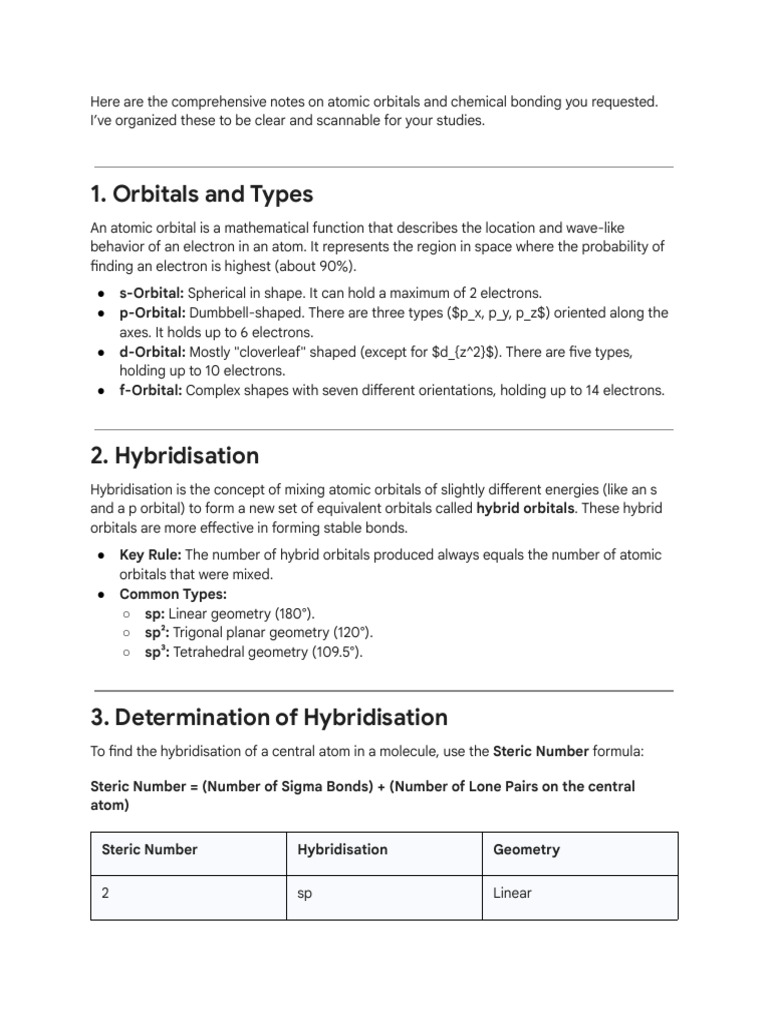 Atomic Orbitals and Chemical Bonding Notes | PDF | Chemical Bond ...