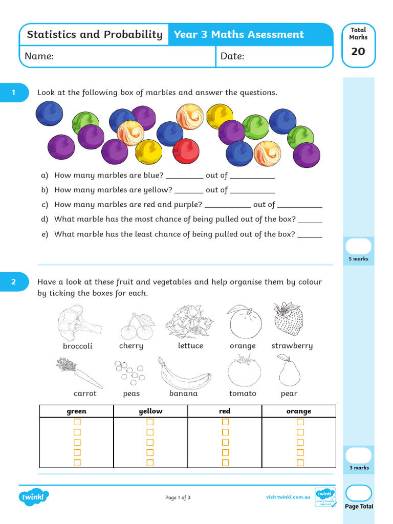 Year 3 Maths Assessment Statistics and Probability | PDF