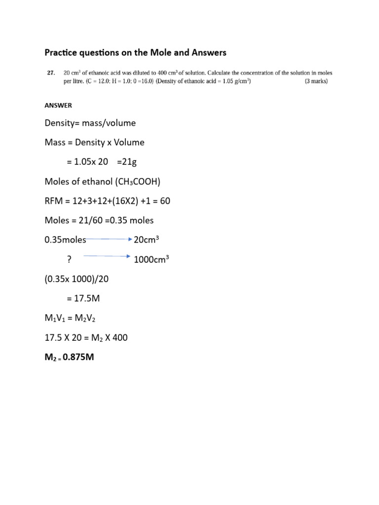 Practice Questions on Mole (1) | PDF | Molecules | Sets Of Chemical ...