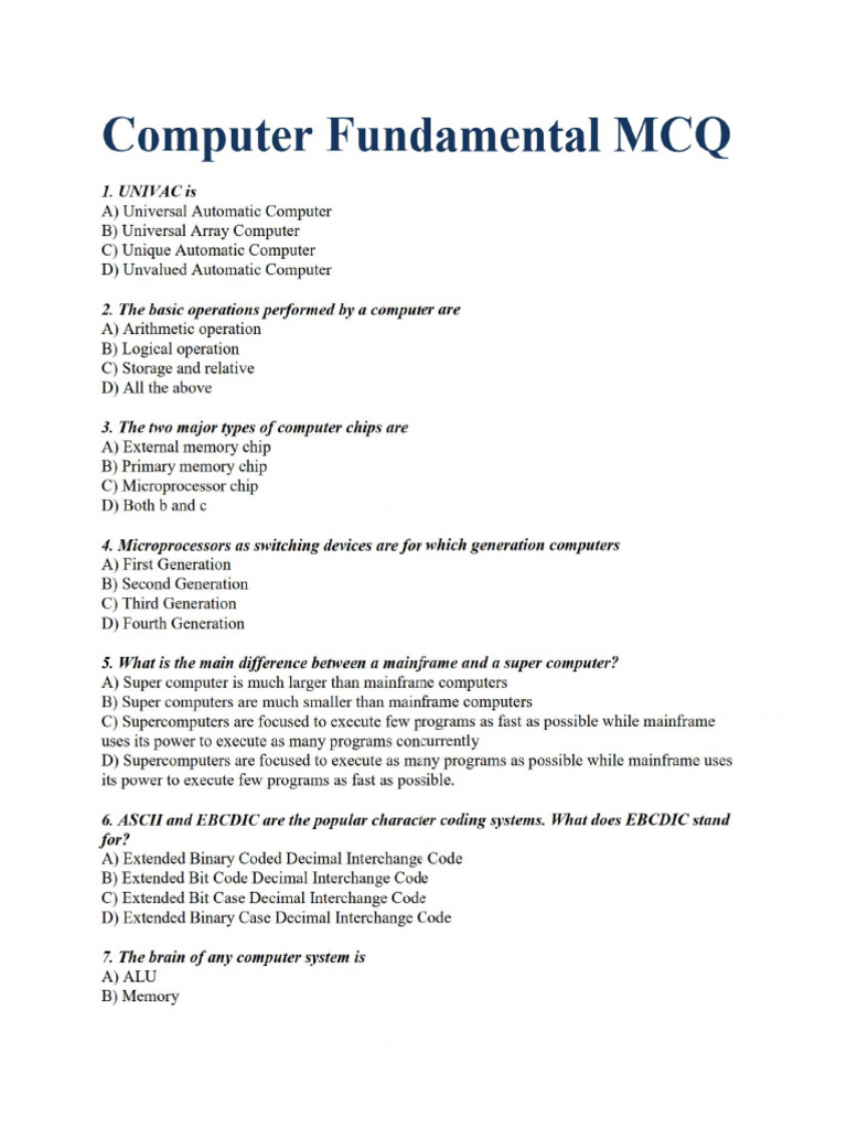 computer fundamental mcq part 1 | PDF