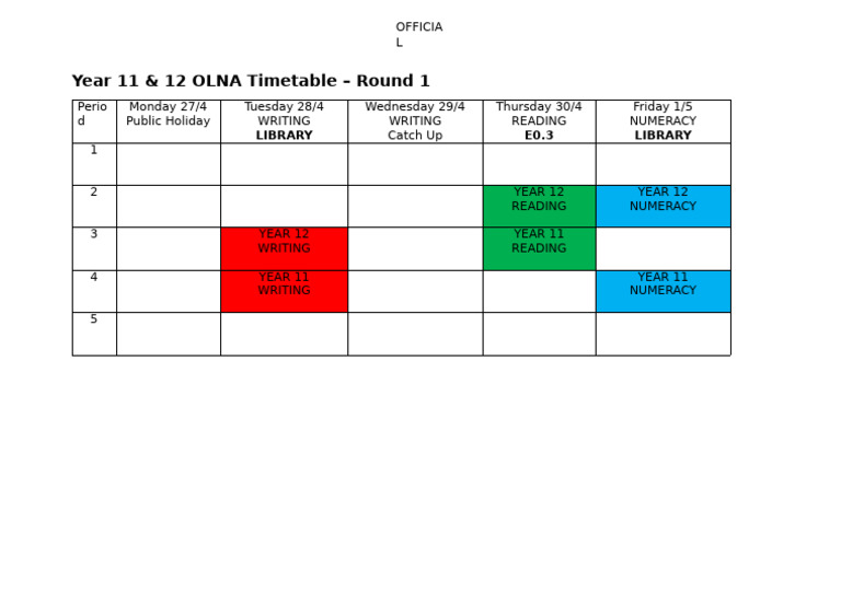 OLNA Timetable | PDF