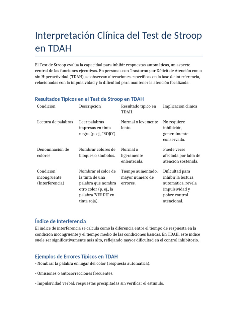 Interpretacion Stroop TDAH | PDF | Desorden hiperactivo y deficit de ...