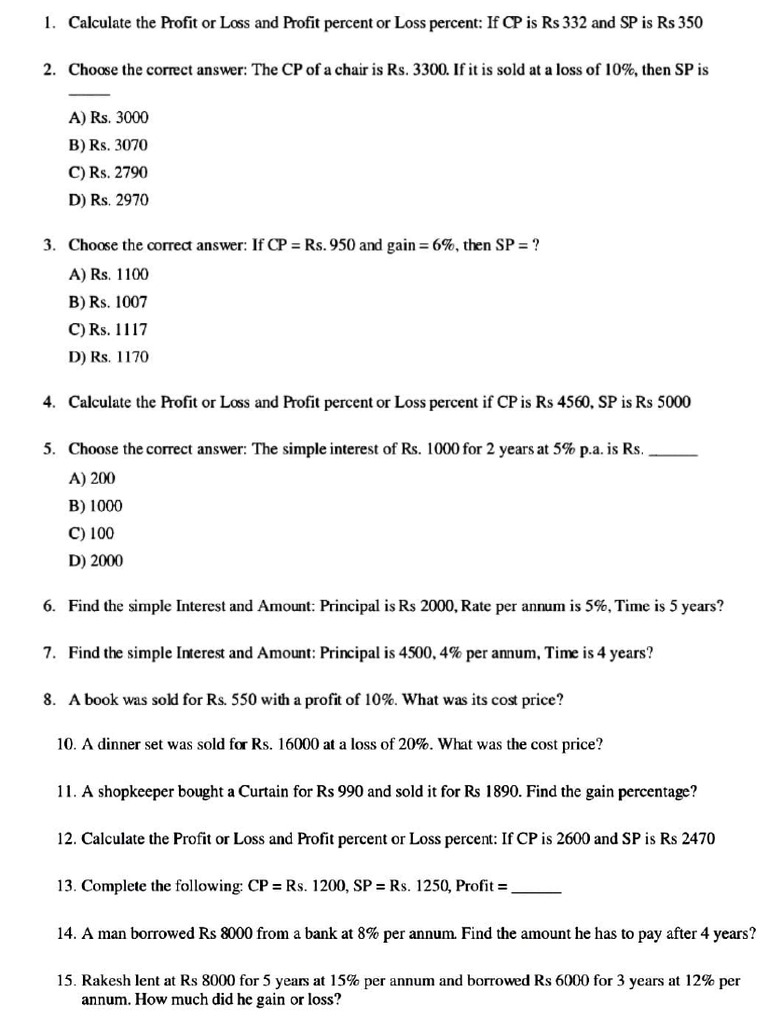 Profit and Loss Worksheet | PDF