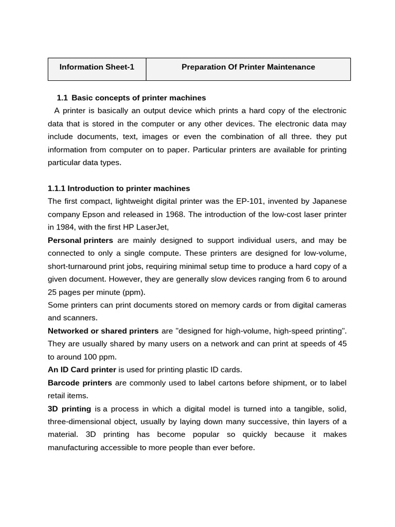 1 Types and Parts of Printers | PDF | Printer (Computing) | Office ...