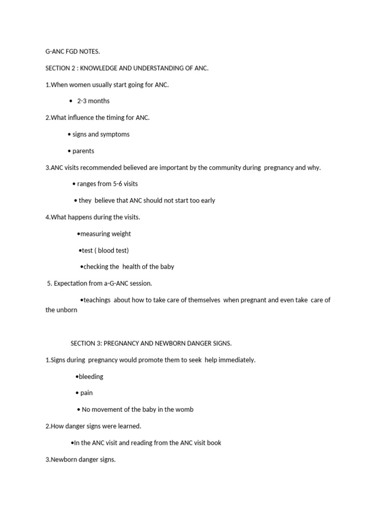 G-ANC FGD NOTES-WPS Office | PDF | Pregnancy | Infants