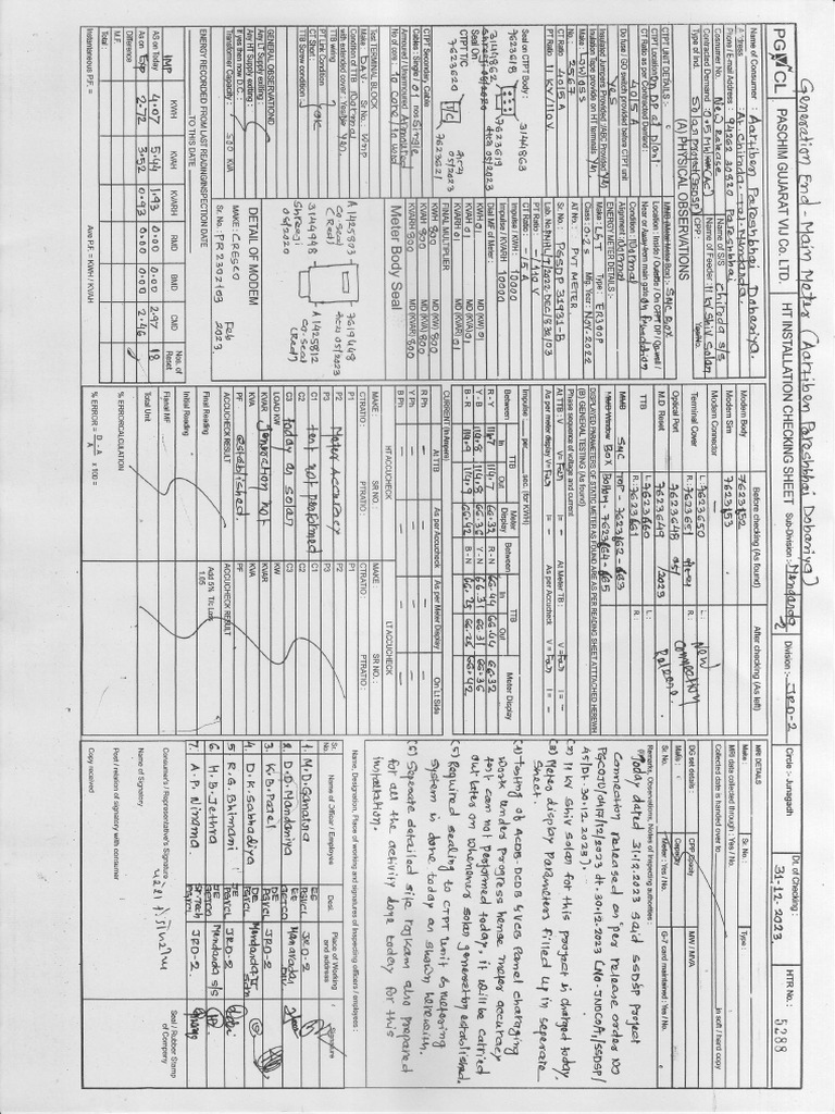 Meter Cheking Sheets | PDF