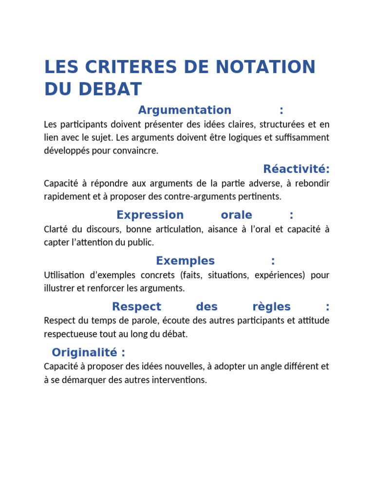 Les Criteres de Notation Du Debat | PDF | Argumentation