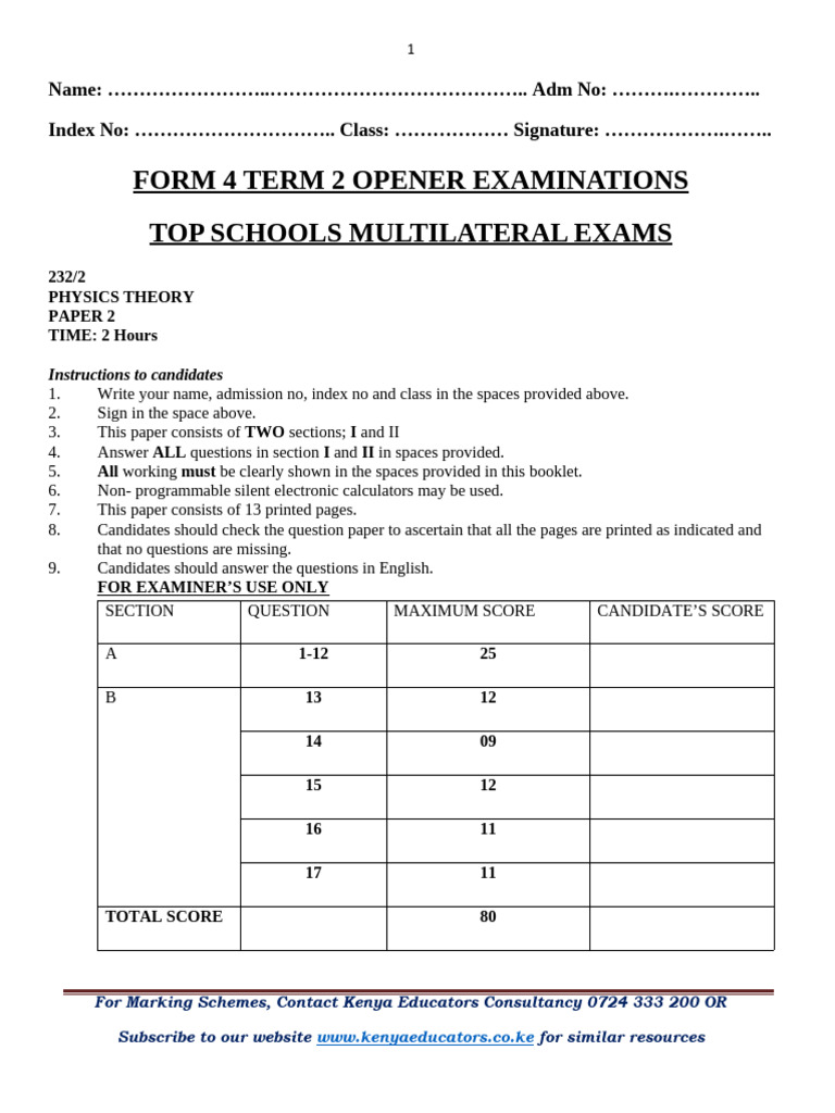 Physics - PP2 - Question Paper | PDF | Electromagnetic Induction ...