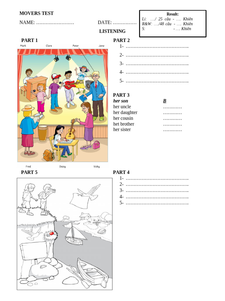 (Movers) Answer Sheet | PDF