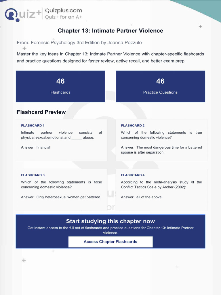 Flashcards for Chapter 13 Intimate Partner Violence | PDF