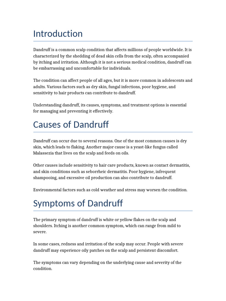 Dandruff 3000 Words | PDF | Dermatitis | Shampoo