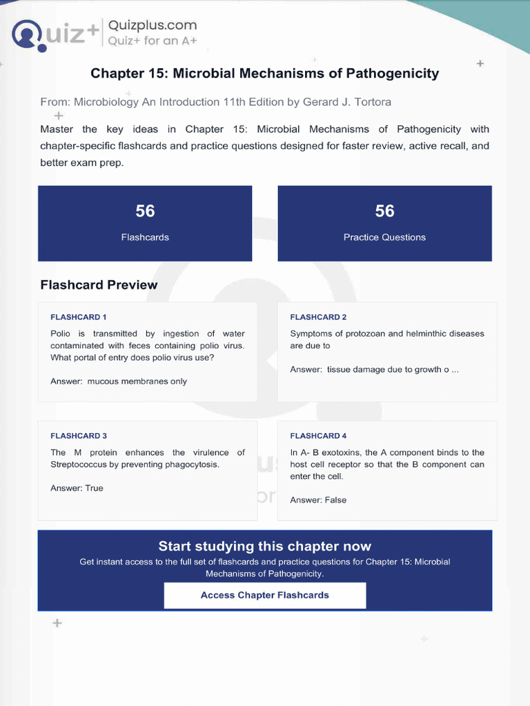 Flashcards for Chapter 15 Microbial Mechanisms of Pathogenicity | PDF