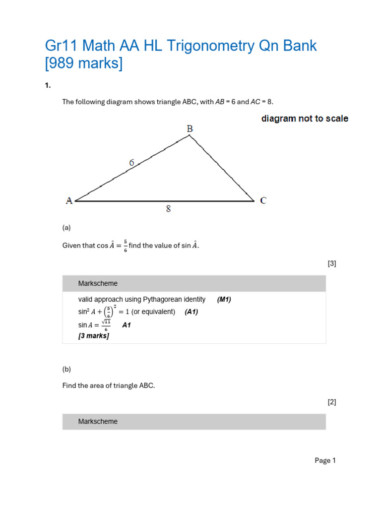 Math AAHL Trigonometry Qn Bank | PDF | Mathematics | Complex Analysis