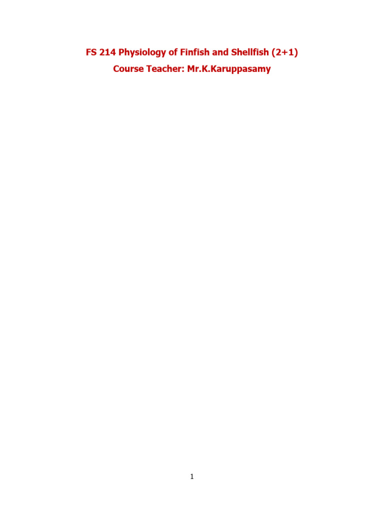Unit II Physiology of Finfish and Shellfish | PDF
