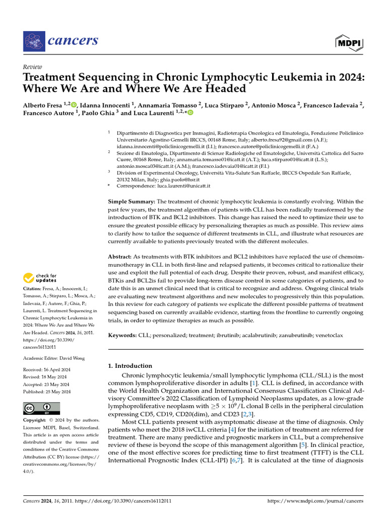 Treatment Sequencing in Chronic Lymphocytic Leukemia in 2024 | PDF ...