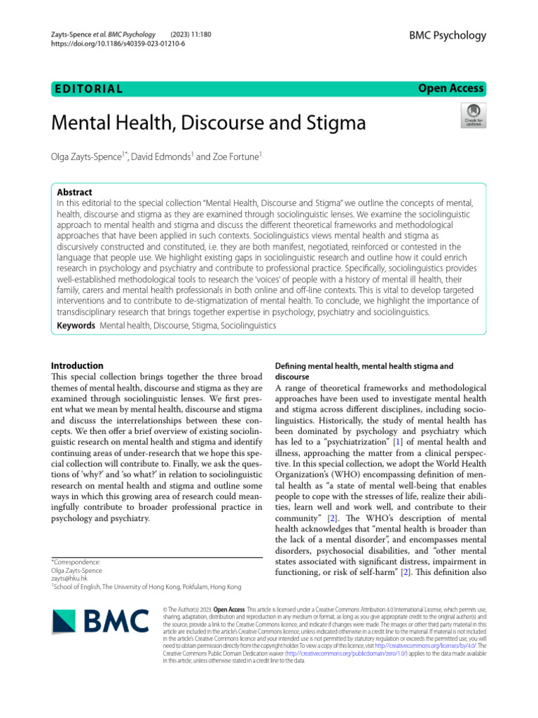 Mental,Health and Stigma | PDF | Social Stigma | Mental Health