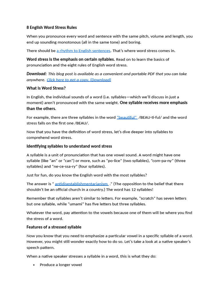 8 English Word Stress Rules | PDF | Stress (Linguistics) | Word