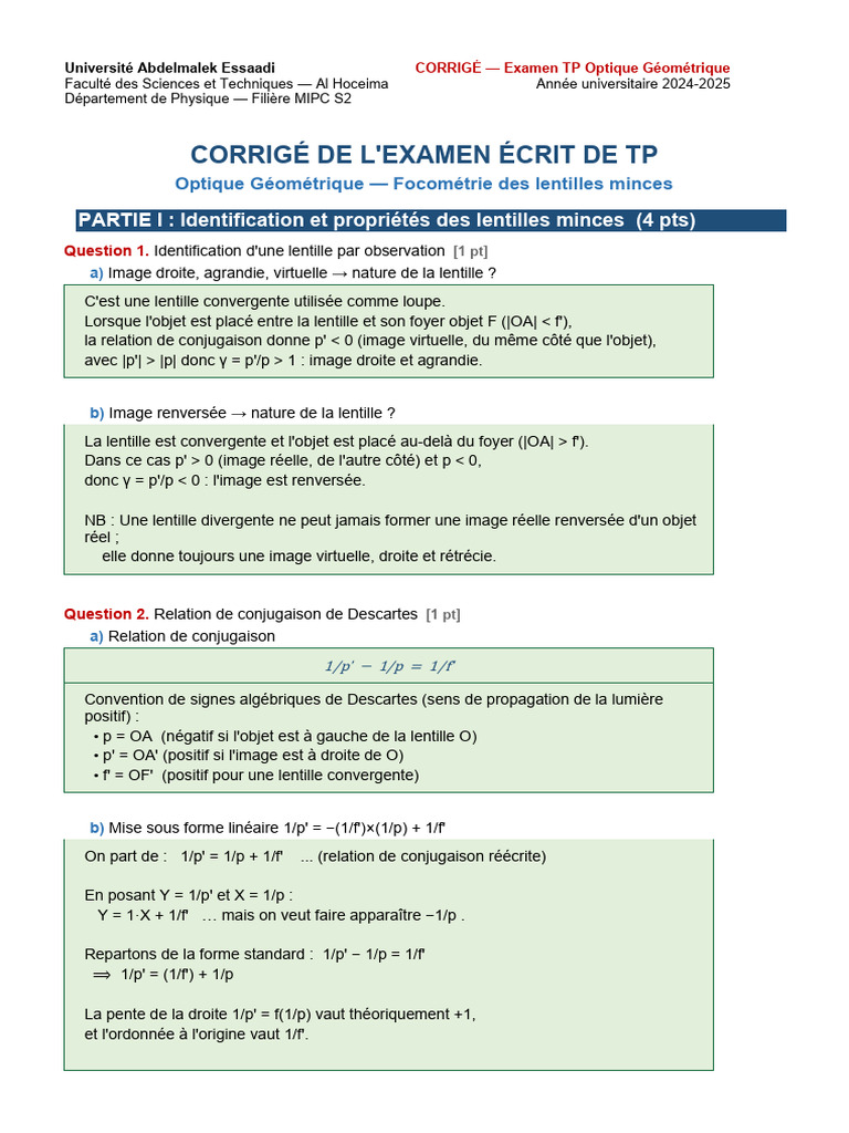 Corrige TP Optique | PDF | Optique | Lumière