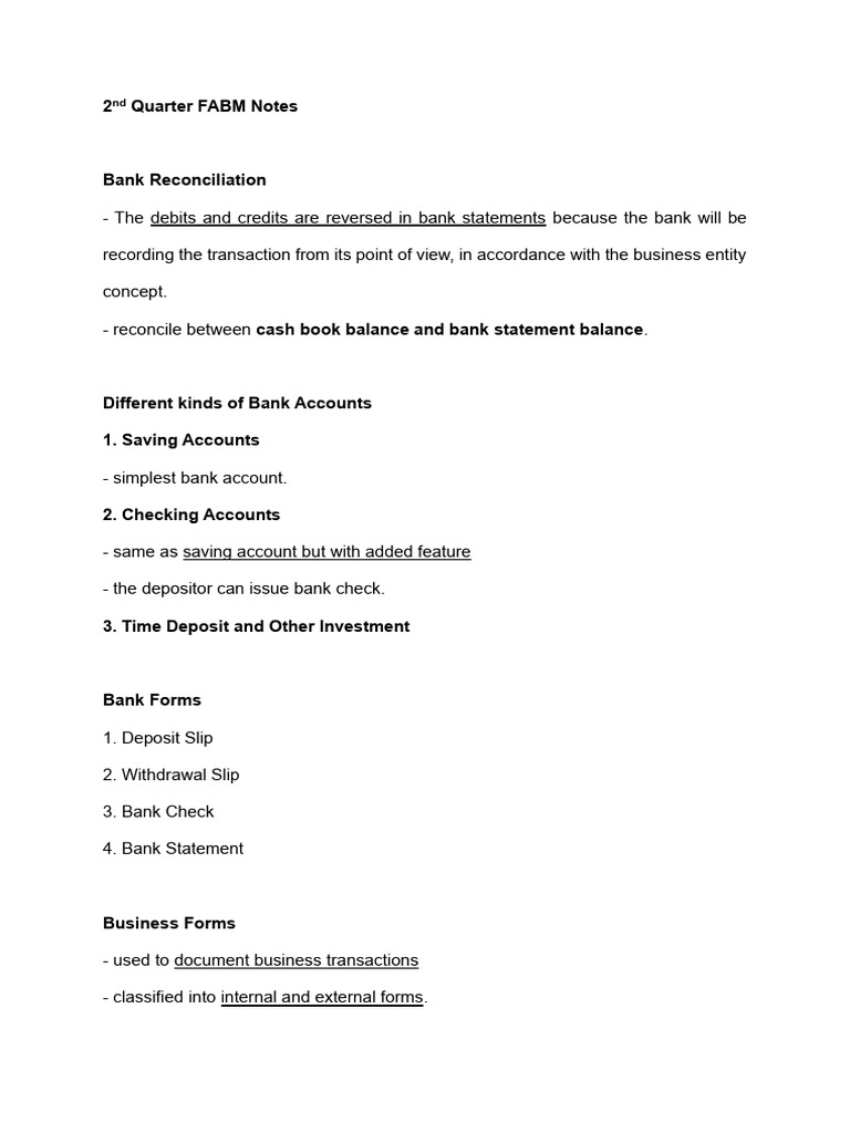 2ND QUARTER FABM NOTES | PDF | Cheque | Banks