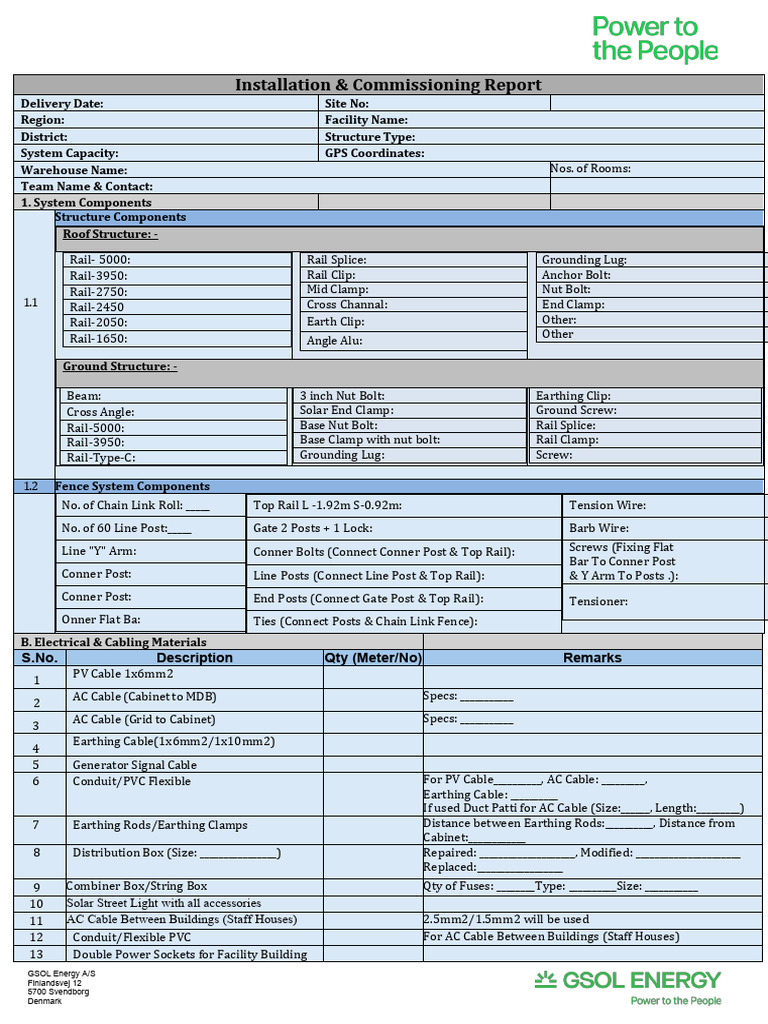 GSOL-Installation & Commissioning Report-1 | PDF | Electric Generator ...