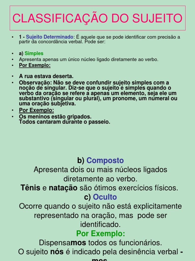 Classificação do Sujeito na Língua Portuguesa | PDF | Assunto ...