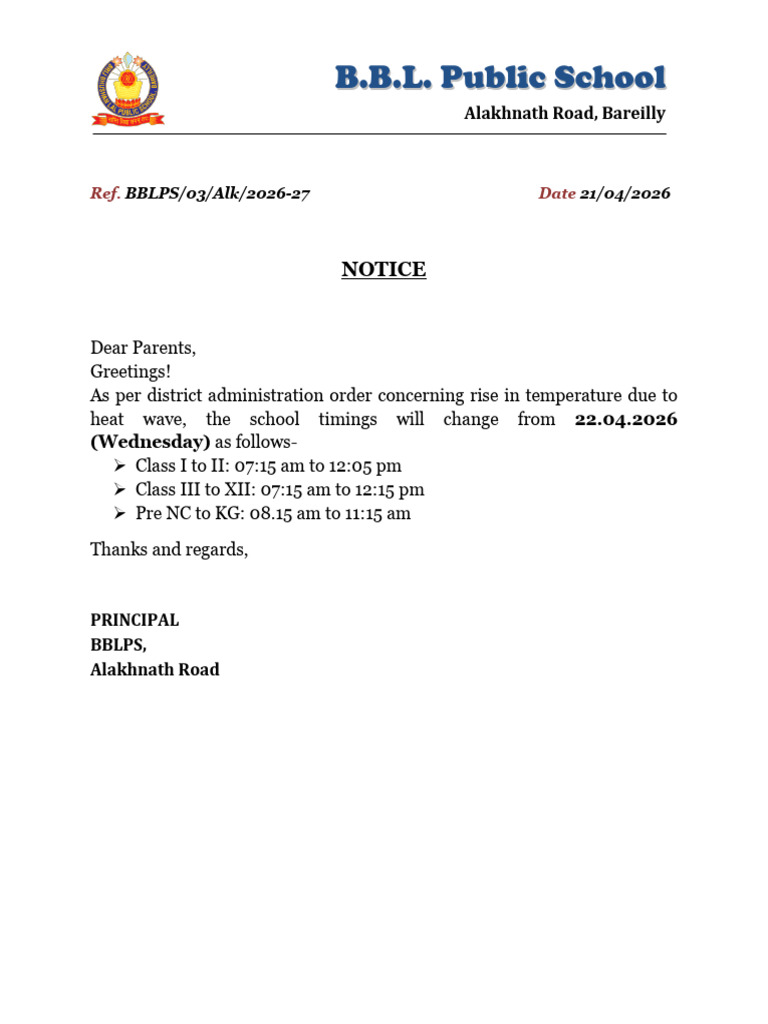 Notice Time Change April 2026 | PDF
