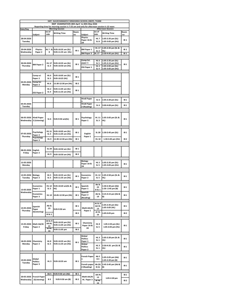 DP Examination Schedule 2026 | PDF | Student Assessment And Evaluation ...