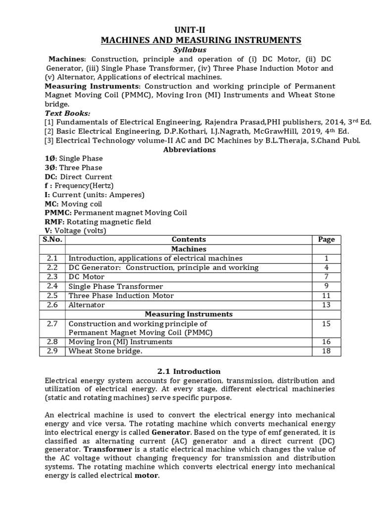 BEEE Unit 2 Machines and Measuring Instruments | PDF