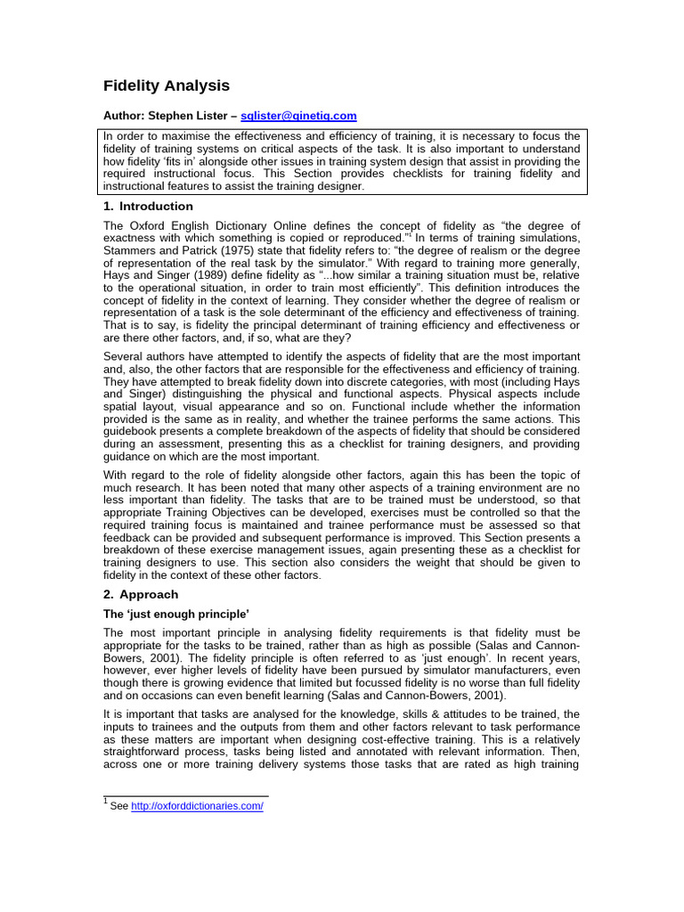 7 Fidelity Analysis | PDF | Simulation | Perception